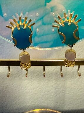 Gold-Tone Turquoise & Cream Drop Earrings - Women Jewelry